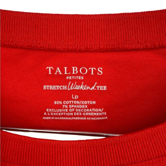 Talbots Women's Red Orange Stretch Weekend Tee Button-Shoulder Top Size Large P - Picture 3 of 4